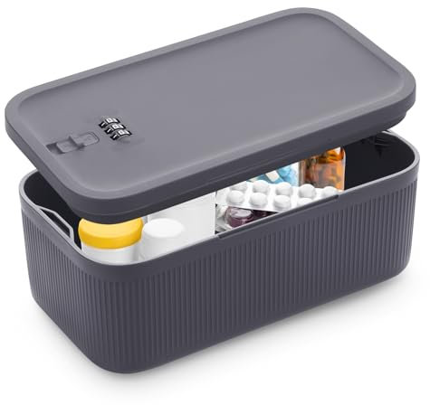Small Lockable Storage Box with Combination Code - Secure Medicine Safe, Phone Jail, and Snack Box for Home, Fridge, Office, or Travel - BPA-Free, Portable Design (23.5 x 12.8 x 9.2cm)