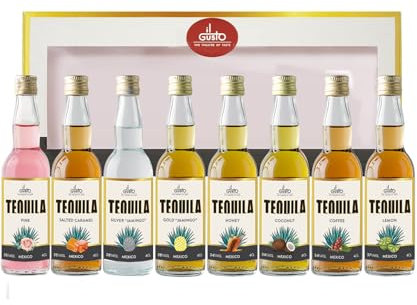 Miniature Classic Tequila Gift Set - Pink, Salted Caramel, Silver Jamingo, Gold Jamingo, Honey, Coconut, Coffee, Lemon - Pack of 8, 40ml Each