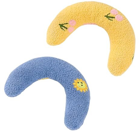 Coussin pour Chat,2 PCS Oreillers pour Compagnie pour Chats pour Chat en Forme de U Bleu et Jaune pour Chats et Chiens d'intérieur,pour Animaux Infusé Herbe à avec Support de Cou