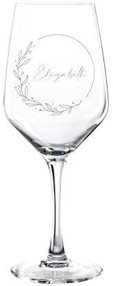 PROMO SHOP - Copas de Vino Personalizadas con Nombre, Grabado a Láser, Copa de Cristal Grabada, Regalo para Parejas, San Valentín (Círculo y nombre, 1 Unidad (Paquete de 1))