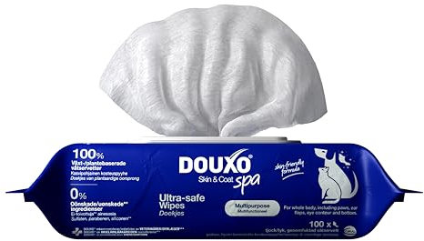 DOUXO Skin & Coat Spa - Ultra-Safe lingettes Multi-usages pour Chiens et Chats, 100 lingettes, éliminent Les saletés, laissent Le Pelage et Peau rafraîchis et agréablement parfumés, respecte la Peau