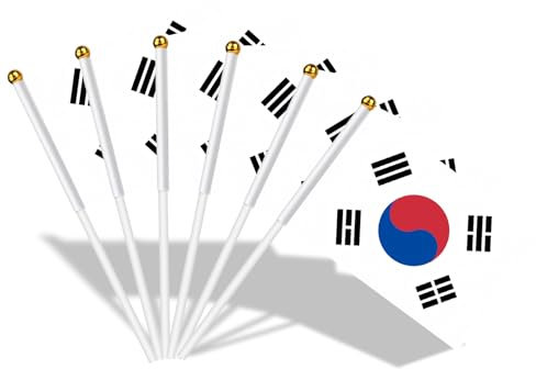 AhfuLife Petit Drapeau Corée du Sud - 15Pcs Mini Drapeaux Coréen avec Poteau Solide Blanc de 30cm pour Décoration Jardin Bar, Coupe du Monde, Célébration Fête Nationale
