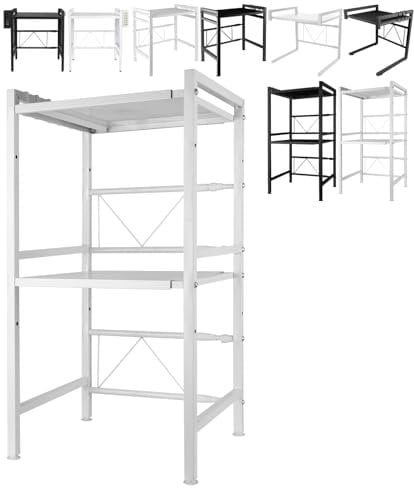 XUANYU Support d'étagère Extensible pour Four à Micro-Ondes avec Étagère de Rangement Métal Rangement de Cuisine avec Crochets Plastique Gain de Place (Blanc à 3 Niveaux)