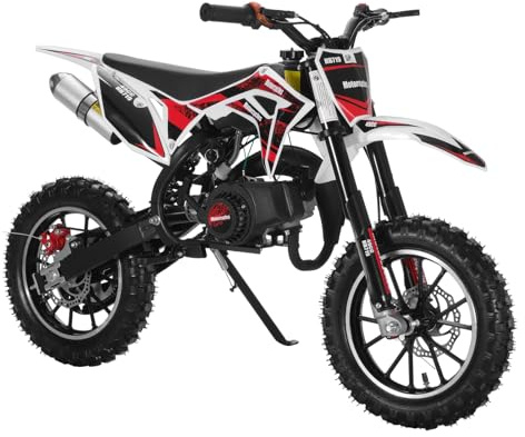 joukares Upgraded 49cc Kids Off-Road Motorcycle - Gas-Powered Mini Bike with Dual Disc Brakes, Anti-Slip Tires & Shock Absorption, 40KM/H Max Speed, 150KG Load Capacity for Ages 6-14 Black