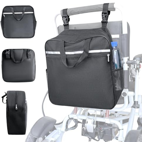 Tripaide Rollstuhltasche hinten extra groß, Deluxe Rollstuhltasche, Rollstuhl Rucksack Hinten Modern, Rucksack Tasche 2 in 1 für Elektrorollstühle & Rollatoren & Mobilitätsroller (Schwarz)