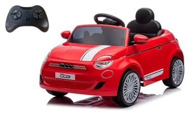 Mazzeo Giocattoli Auto elettrica Nuova Fiat 500 rossa per bambini, telecomando per genitore, porta usb, età 3+