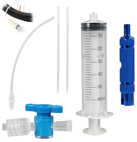 Riybyds 60ml Tubeless Spritze Fahrrad, Tubeless Reifenreparatur-Kit Presta Ventilentfernungs Werkzeug, Fahrradreifen Dichtmittel-Injektor, Universell einsetzbar für Schrader/Presta Ventile