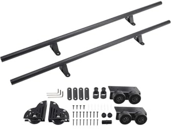 6.6FT Rolling Library Sliding Ladder Hardware Kit – Round Tube Track with Floor Rollers & Brakes, Heavy-Duty Carbon Steel, Easy Installation, No Ladder Included