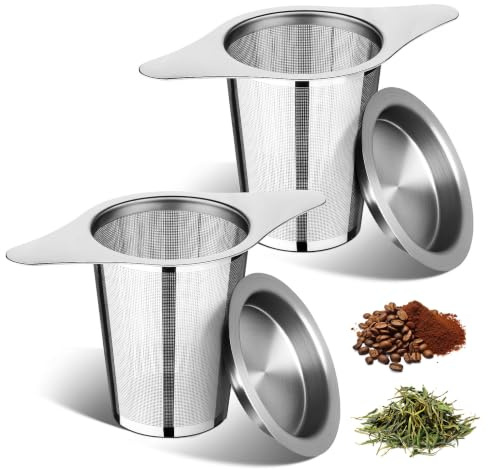 FrutPunch Teesieb 2er-Set 304 Edelstahl Geschenk für Teeliebhaber | GroßesFassungsvermögen, geruchsneutral, Doppelgriffe, spülmaschinenfest, für Tee & Kaffee, Teekannen sowie alle Tassengrößen