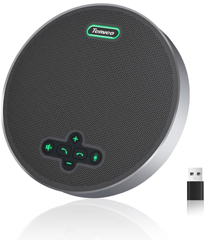 Tenveo Bluetooth Conference Speaker, 8 AI Mics, USB Conference Microphone, 360°19.6ft Voice Pickup,Wireless Speakerphone for 15 People, Compatible with Zoom/Teams/PC