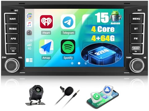 CAMECHO 4+64G 4-Core Android 15 Autoradio für VW Touareg Transporter T5 Multivan 2004-2009 mit Navi Wireless Carplay Android Auto,Doppel Din Radio mit 7“ Bildschirm Bluetooth5.0 RDS/FM+Rückfahrkamera