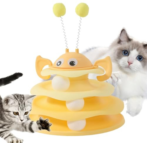 Spielturm für Katzen – mehrschichtige Puzzlefläche, 30 x 24 x 24 cm, lustiger Spinner aus PP-Material, drehbare Spielstruktur mit einladenden Rollkugeln | Aktivitätsspielzeug für Kätzchen