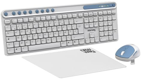NEWWAY NKMP252 Clavier Souris sans Fil 2.4 GHz AI Copilot - AZERTY Français - Frappe Silencieuse, 14 Touches Multimédias, Souris Légère 6 Boutons, Tapis de Souris Inclus, Longue Autonomie (Blanc)