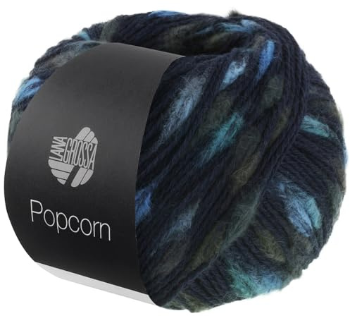 LANA GROSSA Popcorn | Effektnetzgarn gefüllt mit bunten, flauschigen Farbspots | Handstrickgarn aus 100% Baumwolle | 50g Wolle, Stricken & Häkeln | 125m Garn FB 7