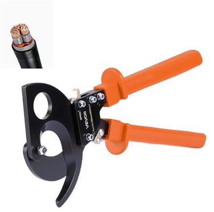 VEVOR Ratcheting Cable Cutter, Spring Steel Blades with PVC-Coated Handles, Quick-Release Button, Heavy Duty Ratchet Cable Wire Cutter for Cutting Copper & Aluminum Cables Up to 800 MCM / 400 mm²