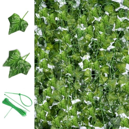 Noa Home Deco Efeu Künstlich Girlande Efeu Girlande12 Stück 2.2m Kunstpflanze Hängend Fake Efeus für Küche Hochzeit Balkon Garten Party Dekoration Büro Wanddekoration