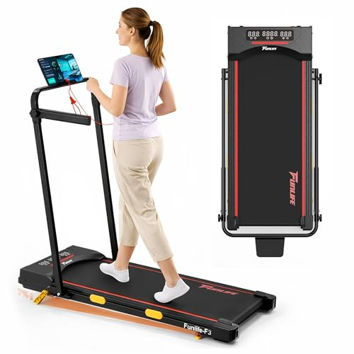FunLife F3 Klappbares Laufband für Zuhause – Bürstenloser Motor, extra leise,Sicherheitsschlüssel,7% Steigung, 120 kg Belastbarkeit, 5-Fach Dämpfung, Leicht & Platzsparend (Rot)