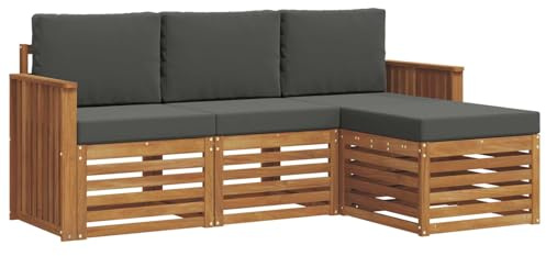 vidaXL Sofagarnituren 4 pcs Natur und Anthrazit Massivholz Akazie, Moderner Garten-Sofa, robuster Sectional für den Außenbereich, stylishe Lounge, Terrasse für Komfort
