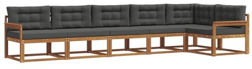 vidaXL Outdoor-Sofagarnitur mit Kissen 6 pcs Natur und Anthrazit, Garten Lounge Möbel, modernes Outdoor Sofa, langlebiges Patio Sectional Sofa, Akazien entspannendes Set für Komfort im Hinterhof