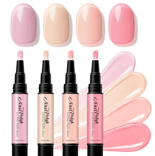 MrCuvaryas 4 Stück Nagellackstift Set - Schnelltrocknender Nagellack Stift Ohne UV Lampe, Nail Art Pen Maniküre Set mit Hoher Deckkraft, Langhaltender Gel Look für DIY Salon Geschenk Zuhause