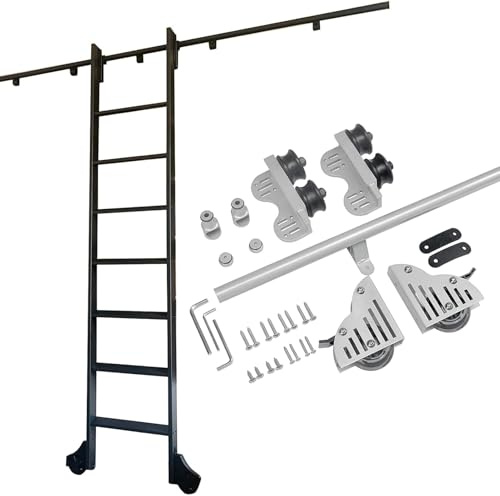 GLJTUO Rolling Library Ladder Hardware Kit, 3.3ft-20ft Silver Gray Round Tube Mobile Ladder Rail, Retractable Sliding Barn Door Track Kit, No Ladder,One Color-6.6ft/200cm