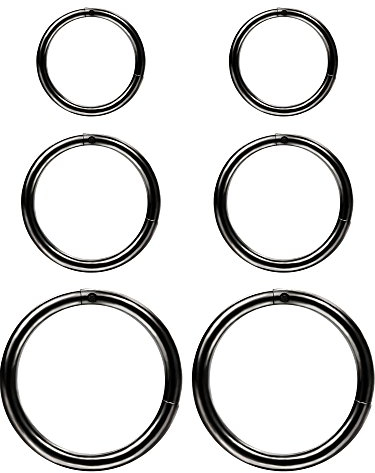 6 Stück 16 Gauge Edelstahl Nasenring Hoop Nahtlos Clicker Ring Ohr Lippen Piercing Schmuck, 3 Größen (Schwarz)