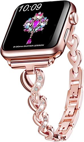 Sangaimei Compatible Bling Band for Apple Watch 38mm 40mm Band Women Rhinestone Stainless Steel Link Band Iwatch Series 6/5/4/3/2/1 Bracelet Metal Strap Gold Mother's Day (color 7)