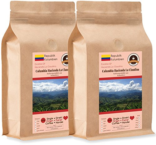 Kaffee Globetrotter - Kaffee Mit Herz - Colombia Hacienda La Claudina - 2 x 1000 g Ganze Bohne - für Kaffee-Vollautomat, Kaffeemühle - Röstkaffee Fair Gehandelt | Nachfüllpack Sparpack
