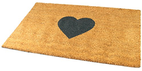Black Ginger Large, Thick, Decorative, Patterned Coir Door Mats with Nature Designs (Heart)