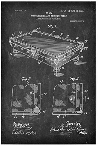 artboxONE Poster 30x20 cm Schwarzweiß Billardtisch Patent (Tafel) - Bild Billard Blaupause Entwurf