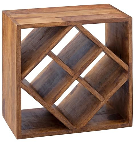 FineBuy Weinregal Massiv-Holz 40x40x25 cm klein stehend, Design Flaschenregal für die Küche, Standregal schmal für 8 Flaschen
