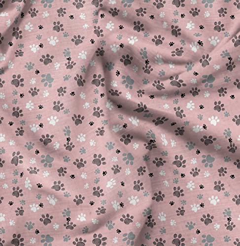 Soimoi Rosa Baumwoll-Popeline Stoff Pfote Hund Stoff drucken Meter 42 Zoll breit