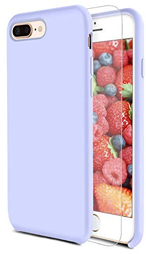 Feyten Cover iPhone 8 Plus/iPhone 7 Plus [con Vetro Temperato], Custodia Gomma Gel Silicio Liquido con Fodera Microfibra Morbida Caso Silicone Sottile Protettiva Cover (Lilla Viola)