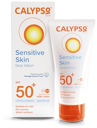 Calypso Sonnenlotion für empfindliche Haut, LSF 50+, sehr hoher Schutz, hypoallergener Sonnenschutz, geeignet für Kinder, wasserabweisend, 50 ml