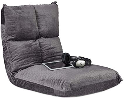 Relaxdays Bodenstuhl mit Rückenlehne, verstellbares Bodenkissen, 6 Positionen, Yoga, Gaming, klappbar, bis 100 kg, grau, 14 x 50 x 111 cm