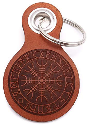 Samunshi® Aegishjalmur Schlüsselanhänger Leder Gravur Motiv für Männer und Frauen Individuell Schlüssel Anhänger Geschenk 8x4,8cm Cognac braun/graviert