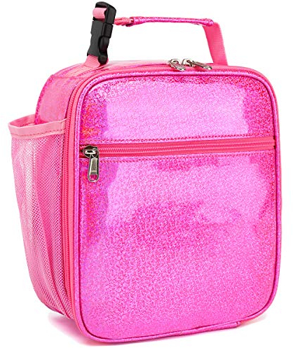 FlowFly Kinder Lunchbox, isoliert, weiche Tasche, Mini-Kühler, zurück in die Schule, Thermo-Mahlzeiten-Tragetasche, Kit für Mädchen, Jungen, PU, Rosa