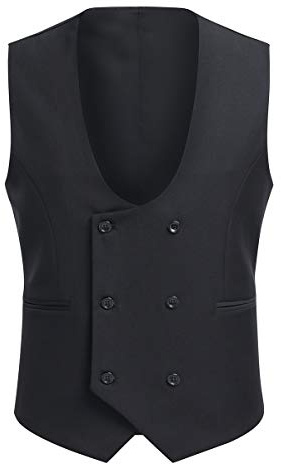 Allthemen Gilet da Uomo Gilet da Abito Doppiopetto Gilet da Uomo Western con Scollo Rotondo per Affari Nero L
