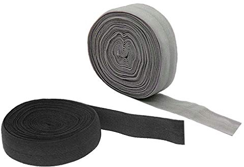 freneci 2x10m Elastisches Einfassband 20mm gefaltet - Schrägband Faltgummi Faltgummi Saumband Elastik Schwarz Grau