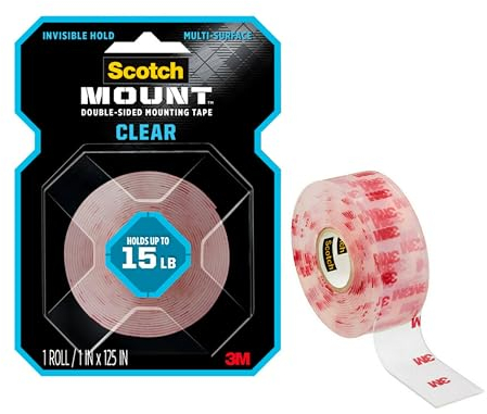 Scotch Cinta, tiras y cuadrados de montaje transparentes de doble cara Scotch-Moun: 1 in. x 125 in. (Claro)