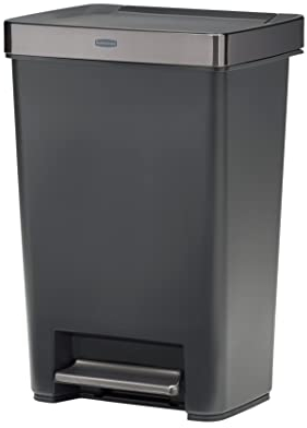 Rubbermaid Premier Series III Step-On Trash Can for Home and Kitchen, with Stainless Steel Rim, 13 Gallon, Charcoal