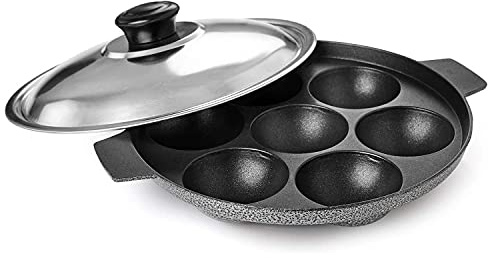G & D GD Appam Pan Non Stick Appam Patra Appam Maker 7 Pits Appam Maker Appam Pan Patra Non Stick Appam with Stainless Steel Lid