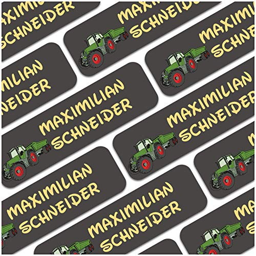 80 x Namensaufkleber Wunschname personalisiert je 3,5x1cm Aufkleber mit Kinder Name Beschriftung Schule Kindergarten Kleidung Sticker (Nr. 11 Traktor, Für Textilien)
