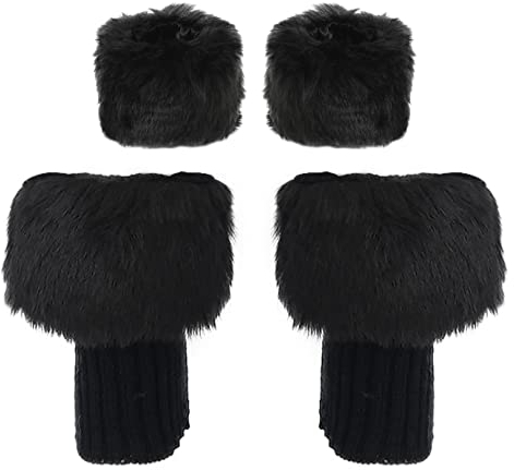 MSemis Damen Mädchen Pelz Ärmel Pulswärmer mit Beinstulpen Knöchel Kunstfell Winter Warm Beinwärmer Armstulpen Plüsch Winter Wärmer Kleidung Zubehör Set Schwarz One Size