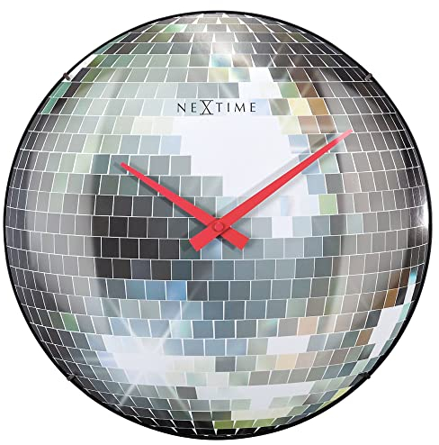 NeXtime Wall Clock 35cm-Silent-Silver-Dome Glass Disco Ball