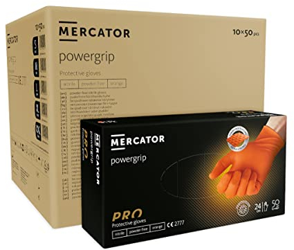 Powergrip Lot de 500 gants de protection jetables en nitrile non poudrés sans latex Texture diamant épaisse Taille L 500 pièces Orange