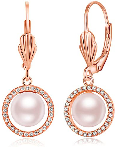 Pearl Earrings for Women Rose Gold Earrings Pearl Earrings Pink Pearl Drop Earring Rose Gold Pearl Leverback Earrings Rose Gold Dangle Earrings for Women Mother of Pearl Earrings