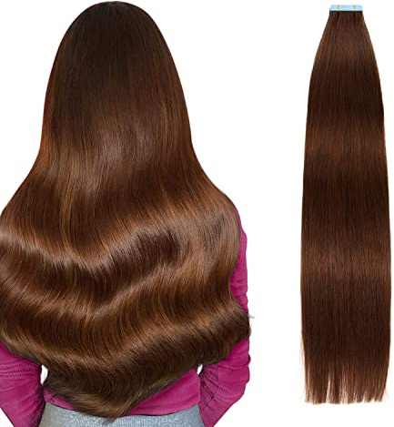 Tape Extensions Echthaar 40 cm 20 Stück 40g Remy Echthaar Nahtlos #4Braun
