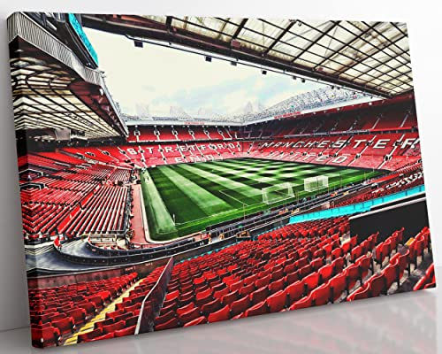 Manchester United Old Trafford Stadium Canvas Wall Art, Large Framed Man Utd Fan Home Decor Wall Art. (16 x 24 Inches)