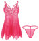 Giorzio Damen-Dessous, Spitze, Babydoll-Riemen, Chemise, Teddy, V-Ausschnitt, Nachtwäsche, A-Rose Red, 36